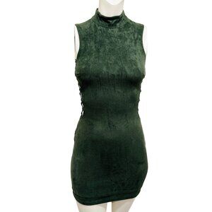 Windsor Mini Turtle Neck Open Sides Olive Velvet Dress